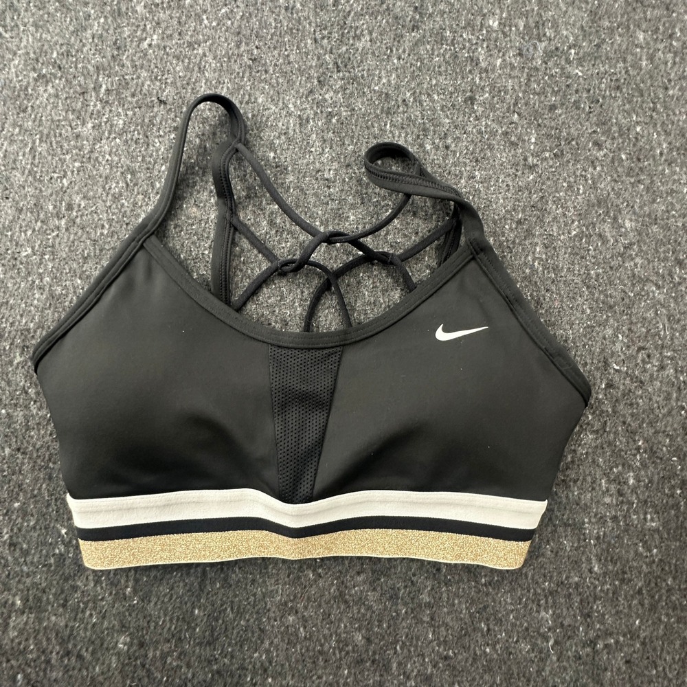 Nike Sports Bra Girls Small Black Strappy Dri-FIT BV4868-010 Gold cheer Sparkle